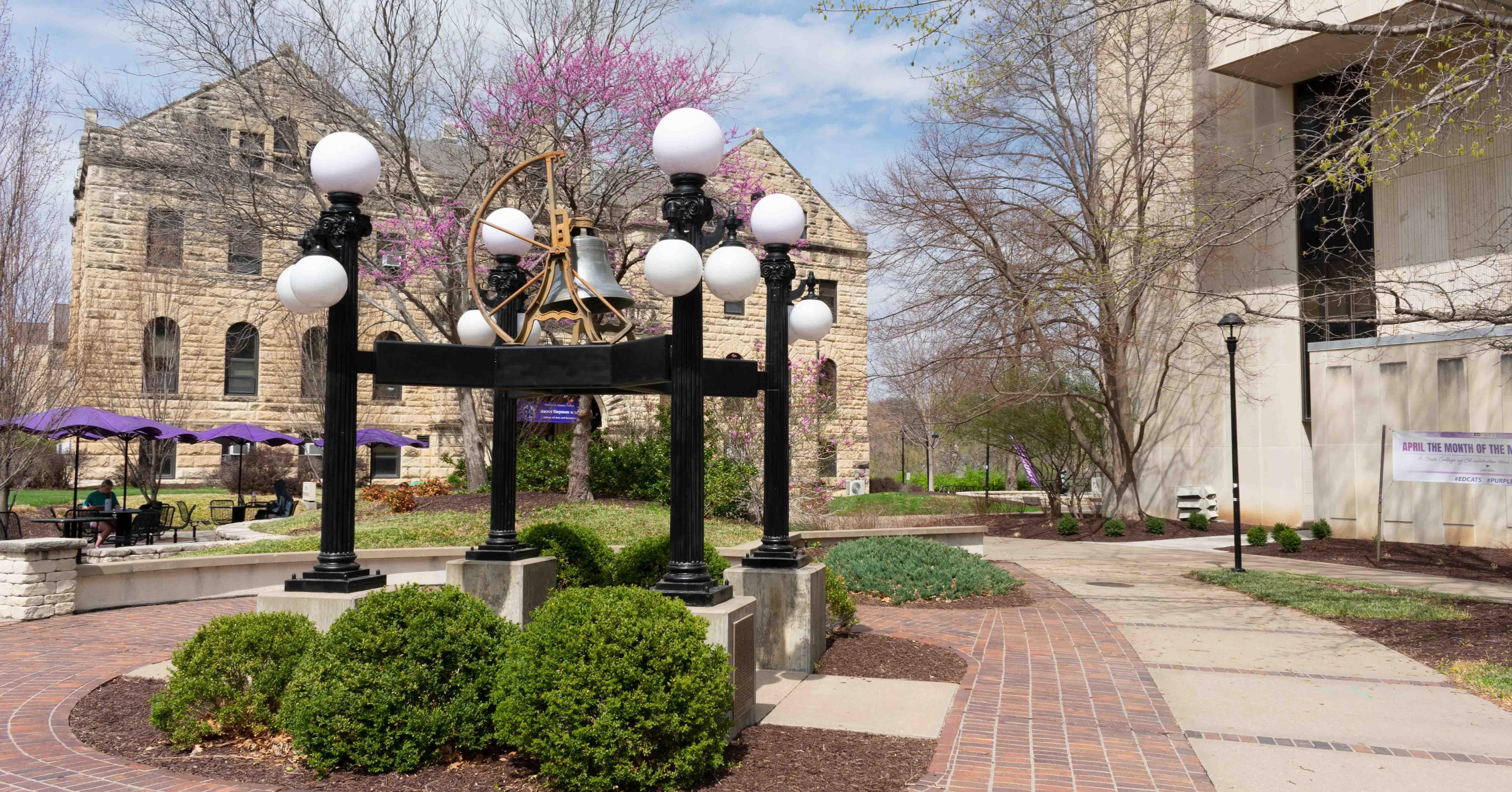 bluemont bell in courtyard in spring